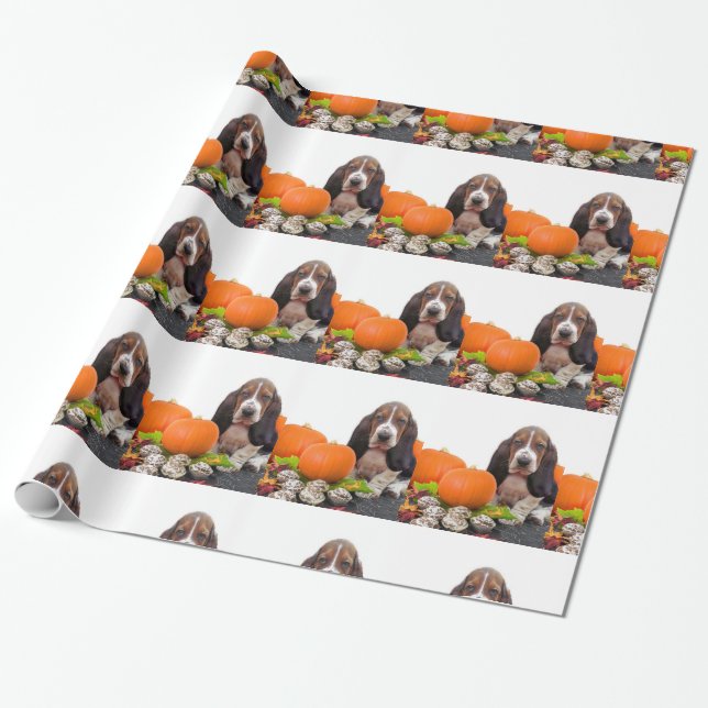 Papel de embalaje del perro de Halloween Basset (Desenrollado)