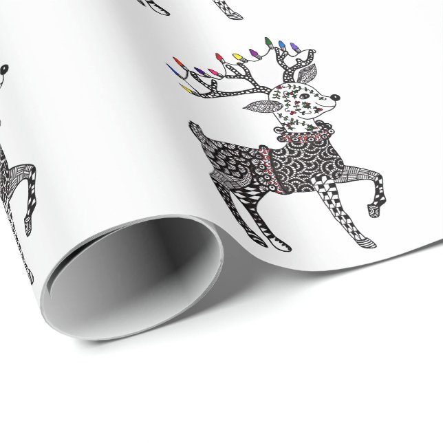 Papel de embalaje del reno de las luces de navidad (Esquina del rollo)