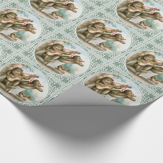 Papel de embalaje del Victorian - monos musicales (Esquina)
