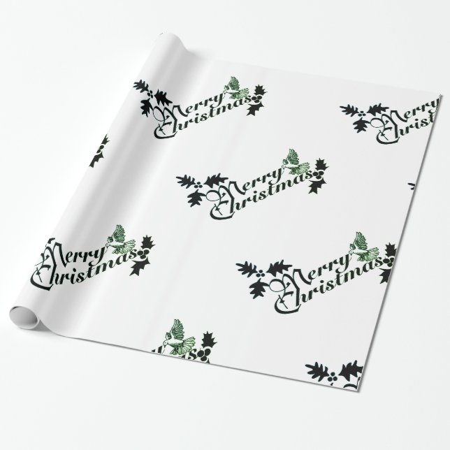 Papel de embalaje "FELICES NAVIDAD" VERDE Y BLANCO (Desenrollado)