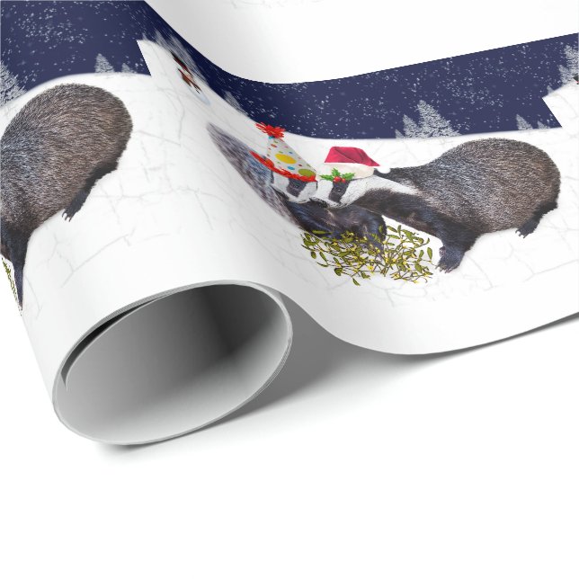 Papel de embalaje festivo de los tejones (Esquina del rollo)