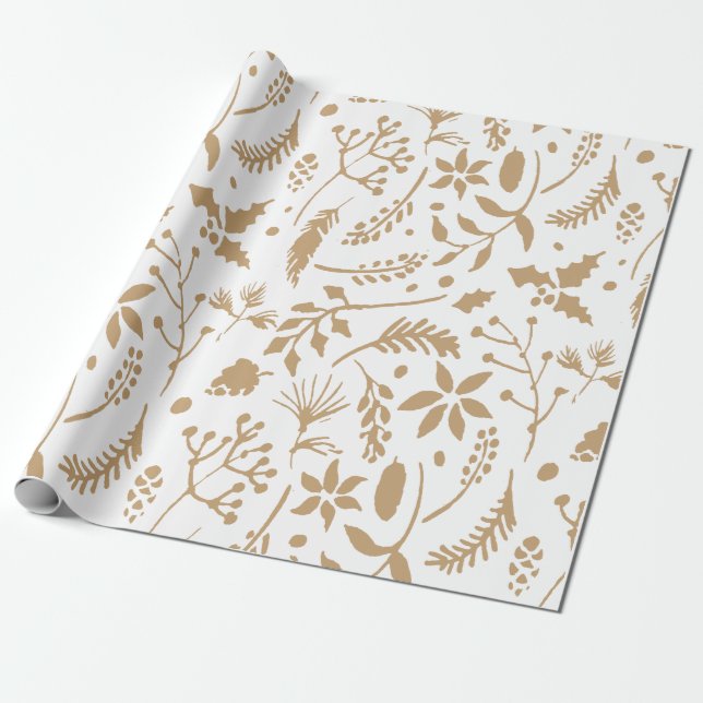 Papel de embalaje floral del oro (Desenrollado)