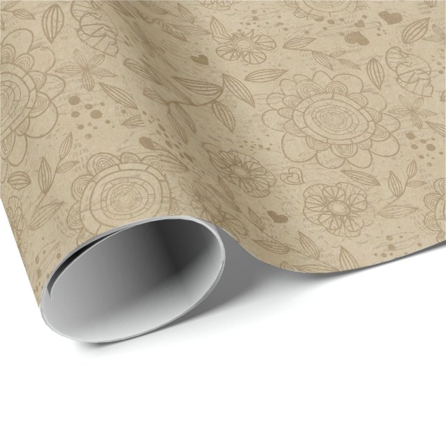 Papel de embalaje floral del papel de Kraft (Esquina del rollo)