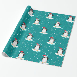 Papel de embalaje flotante del pingüino de Santa
