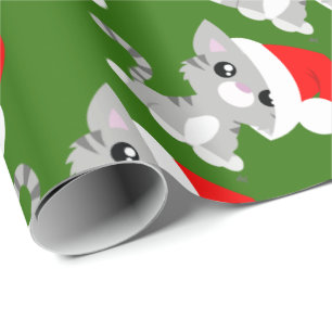 Papel de embalaje gris del gatito del navidad
