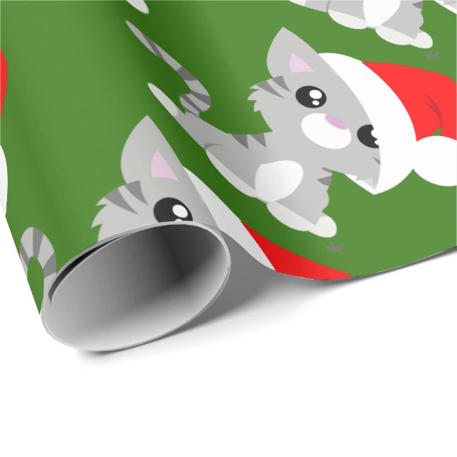Papel de embalaje gris del gatito del navidad (Esquina del rollo)