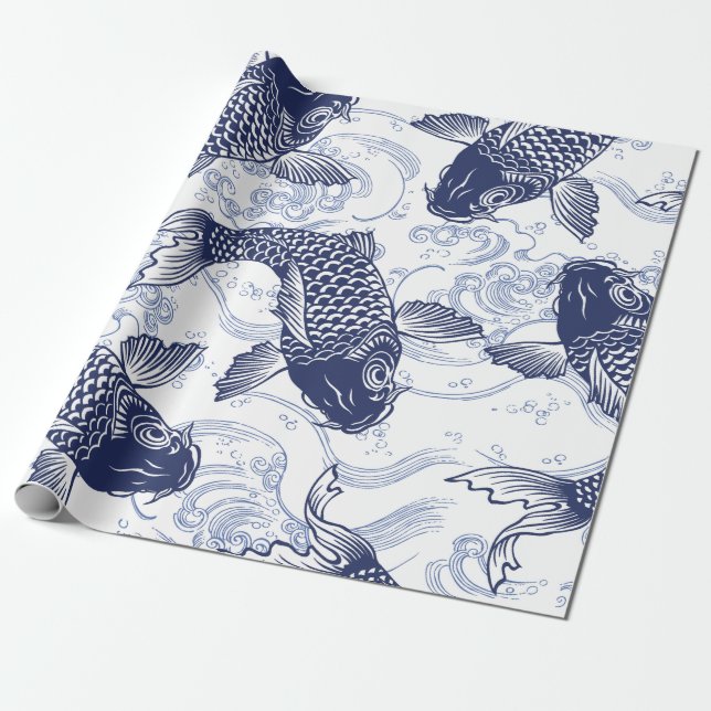 Papel de embalaje JAPONÉS de los PESCADOS AZULES Y (Desenrollado)