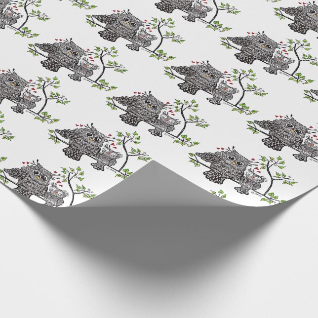 Papel de embalaje lindo de los pares del búho (Esquina)