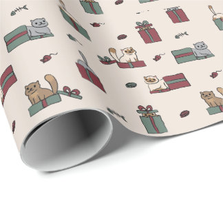 Papel de embalaje lindo del día de fiesta del gato