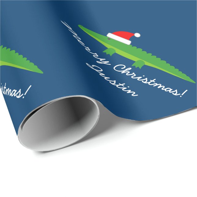 Papel de embalaje lindo del navidad del cocodrilo (Esquina del rollo)