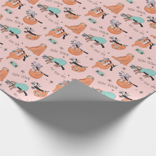 Papel de embalaje lindo rosado de la pereza