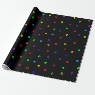 Papel de embalaje negro de Pawprint del arco iris