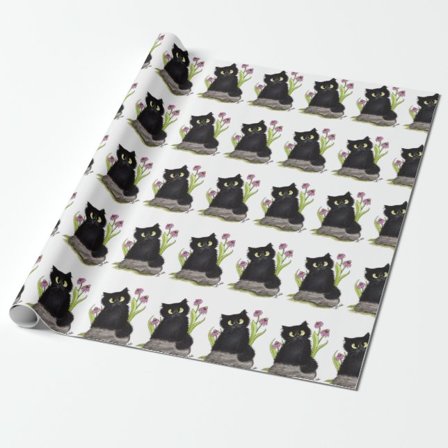 Papel de embalaje púrpura de las flores del gato (Desenrollado)