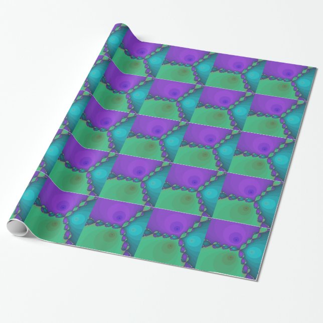 Papel de embalaje púrpura del fractal del verde (Desenrollado)