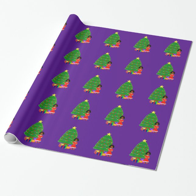 Papel de embalaje púrpura del navidad de Cuties (Desenrollado)