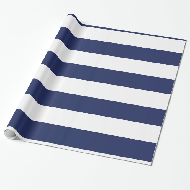 Papel de embalaje rayado azul y blanco náutico (Desenrollado)