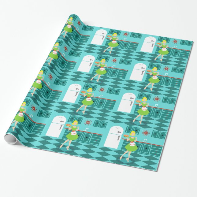 Papel de embalaje retro de la cocina (Desenrollado)