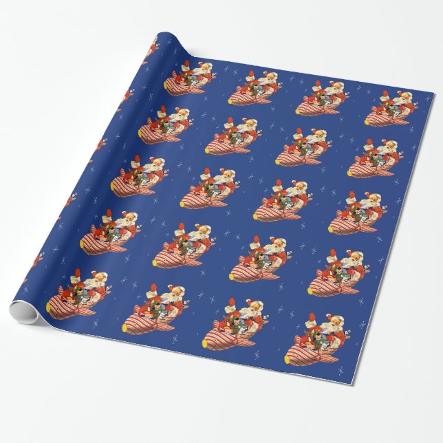 Papel de embalaje retro de Rocket Santa del (Desenrollado)