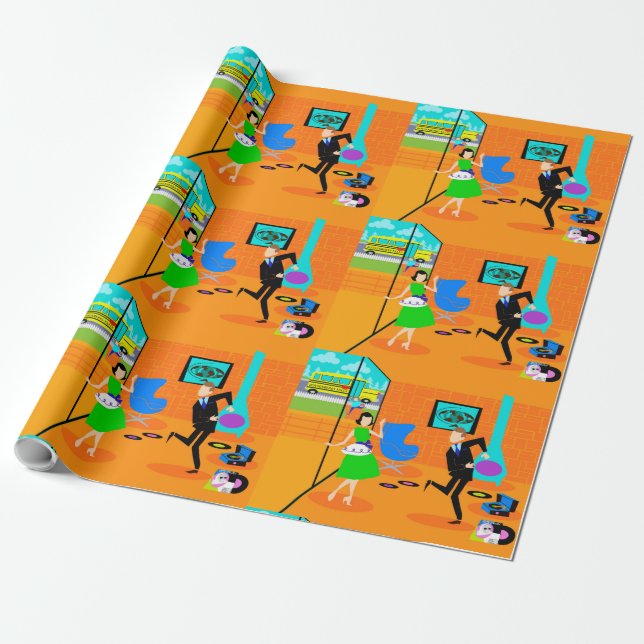 Papel de embalaje retro feliz de los padres (Desenrollado)
