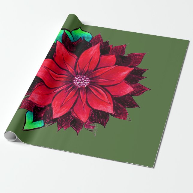 Papel de embalaje ROJO CLÁSICO del POINSETTIA (Desenrollado)