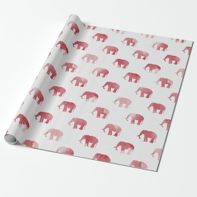 Papel de embalaje rojo de la acuarela del elefante (Desenrollado)