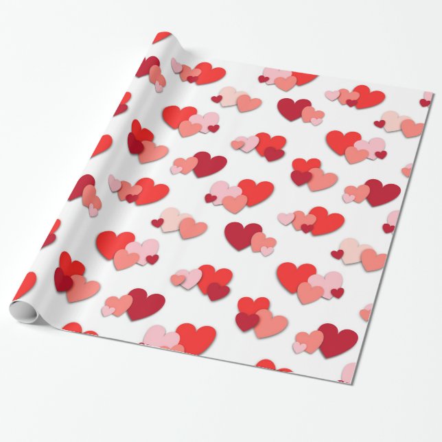Papel de embalaje rojo y rosado de los corazones (Desenrollado)