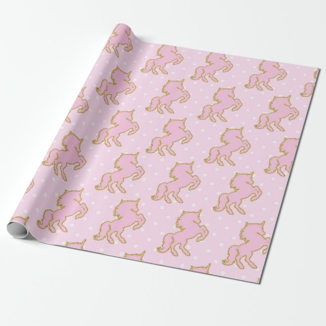 Papel de embalaje rosado bonito de los unicornios (Desenrollado)