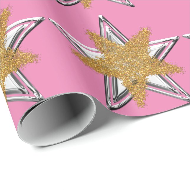 Papel de embalaje rosado de la estrella de la (Esquina del rollo)