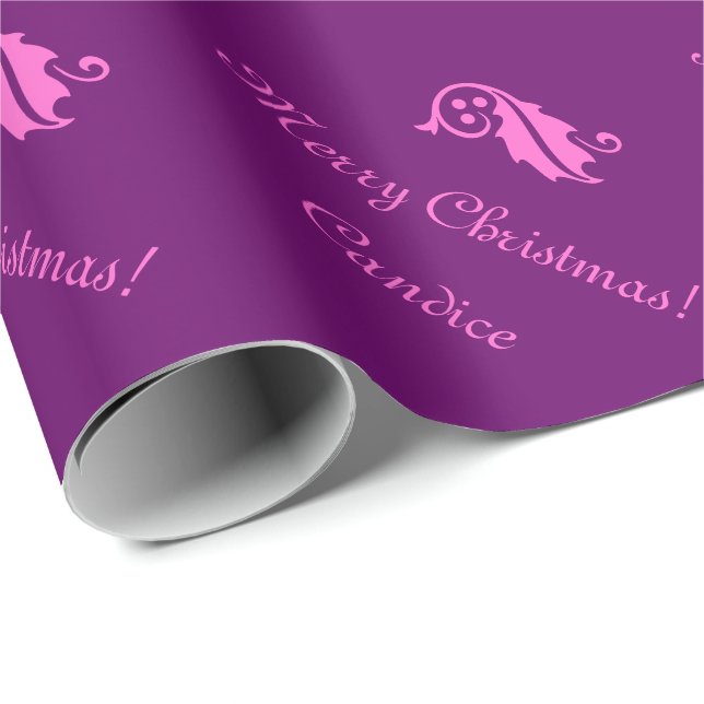 Papel de embalaje rosado del navidad con nombre de (Esquina del rollo)