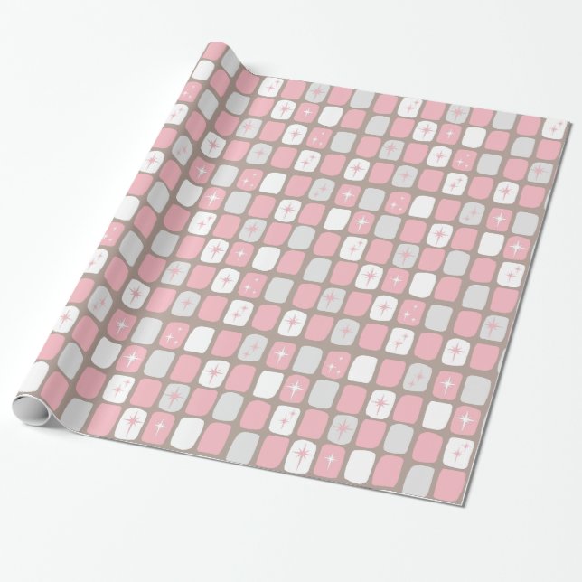 Papel de embalaje rosado retro de Starbursts (Desenrollado)