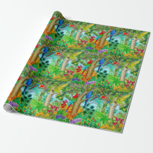 Papel de embalaje tropical de la selva del loro
