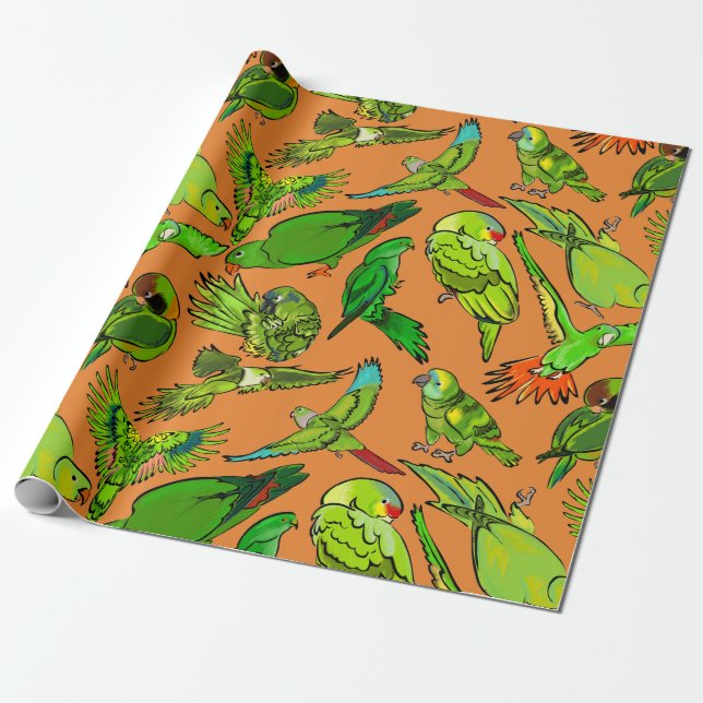 Papel de embalaje verde de los loros (Desenrollado)