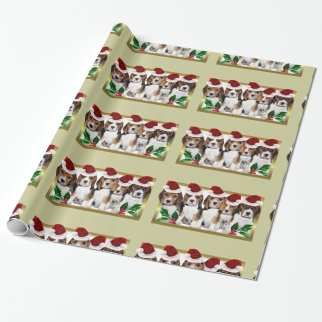 Papel de embalaje verde de los perritos del beagle (Desenrollado)