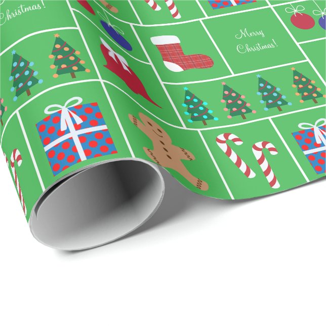 Papel de embalaje verde del modelo del navidad (Esquina del rollo)