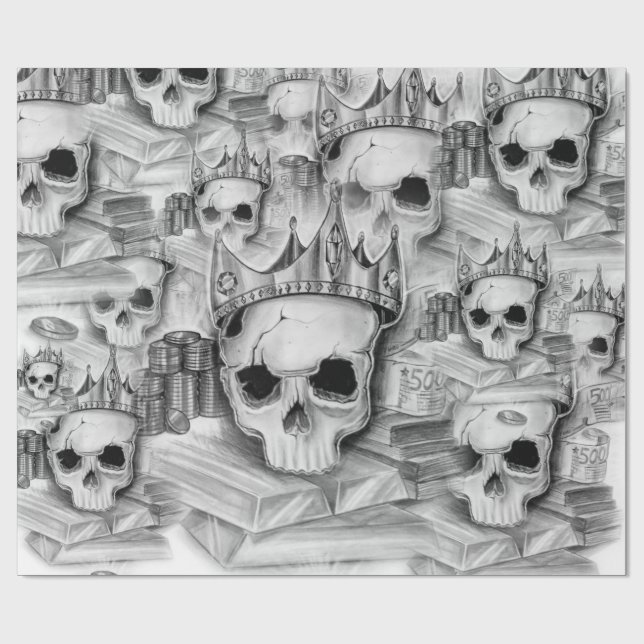 Papel de Embrulho, Rolo 76cm x 180 cm caveira (Superficie plana)