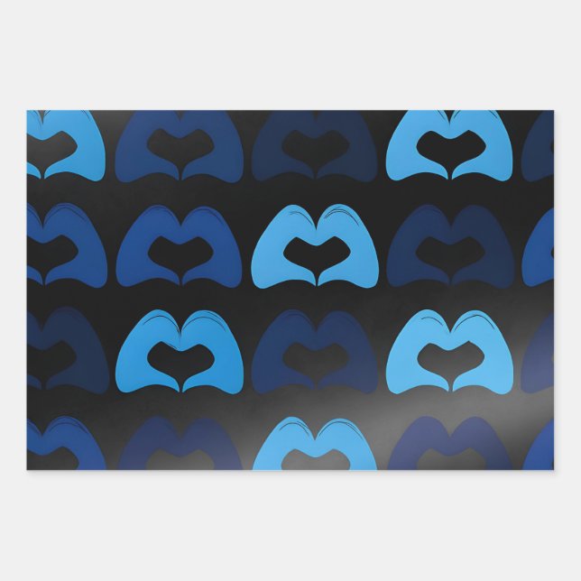 Papel de encolado de manos de corazón azul - Envol (Anverso)