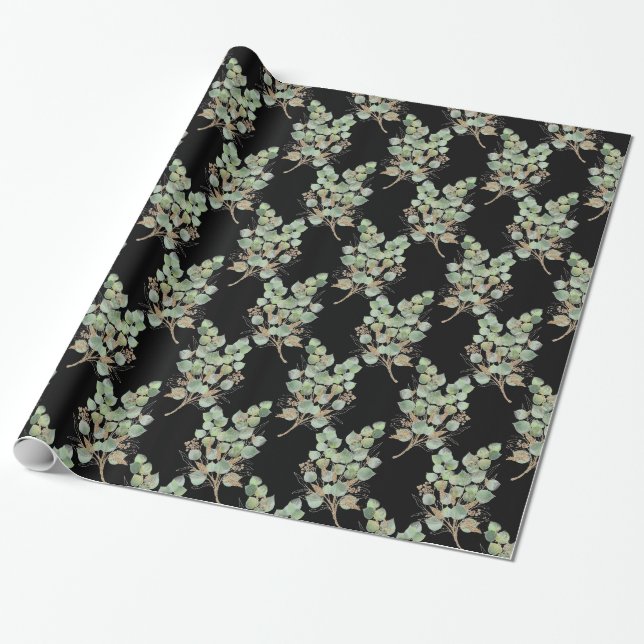 PAPEL DE ENVÍO NEGRO LUXE EUCALYPTUS (Desenrollado)
