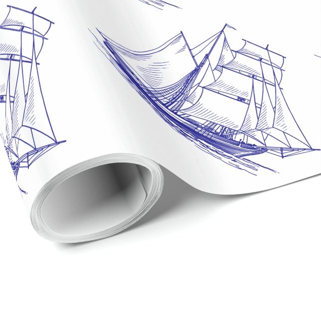 Papel de envoltorio para regalos náutico azul del (Esquina del rollo)