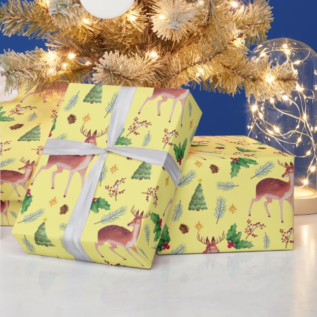 Papel de envoltura amarillo para navidades alegres (Vacaciones)