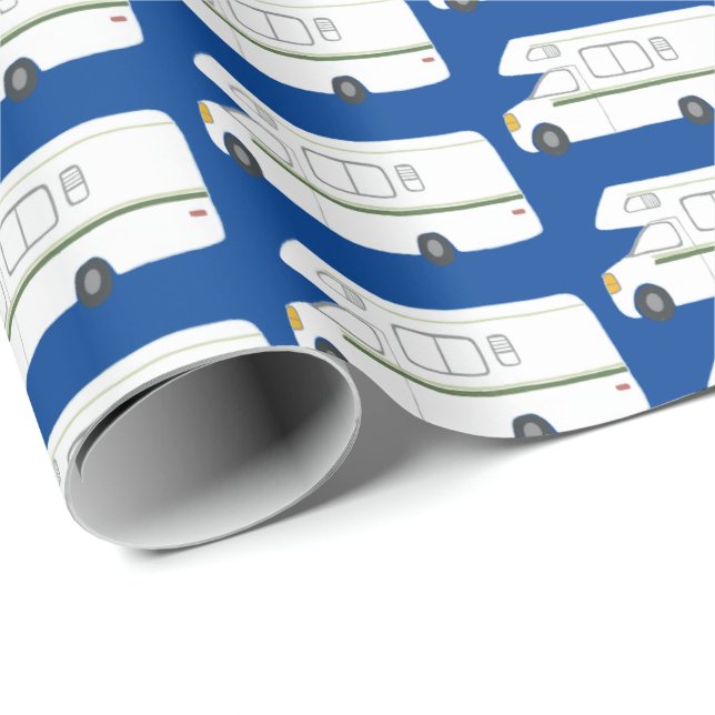 Papel de envoltura azul para retro Camper Motorhom (Esquina del rollo)