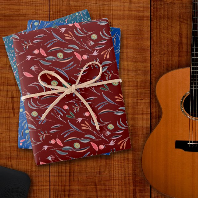 Papel de envoltura azul patrón botánico (Subido por el creador)