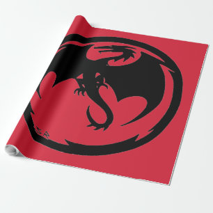 Papel de envoltura brillante rojo Dragón negro gra