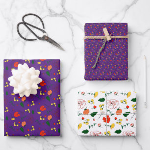Papel de envoltura con motivos púrpura de flores s