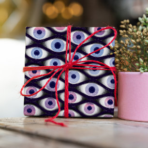 Papel de envoltura con patrón de ojos azul morado 