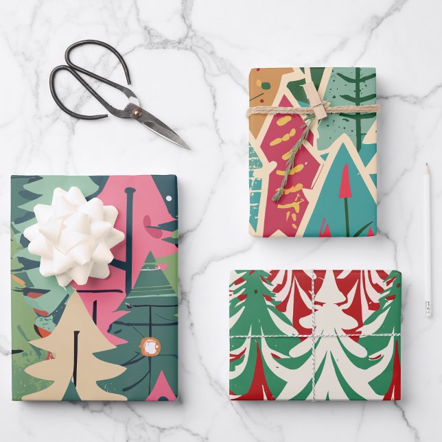Papel de envoltura de árbol de Navidad moderno con (Subido por el creador)