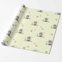Papel de envoltura de árbol de zorro acuarela