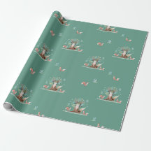 Papel de envoltura de árbol de zorro acuarela