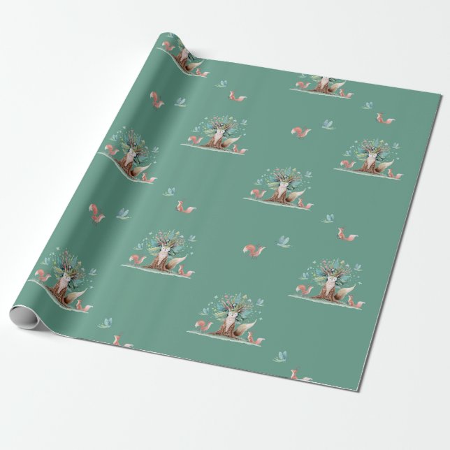 Papel de envoltura de árbol de zorro acuarela (Desenrollado)