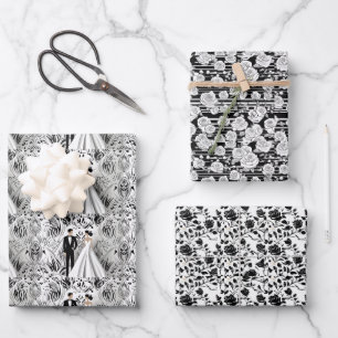 Papel de envoltura de boda blanco y negro