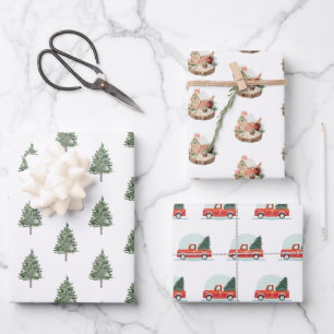 Papel de envoltura de camión de Navidades de pino 